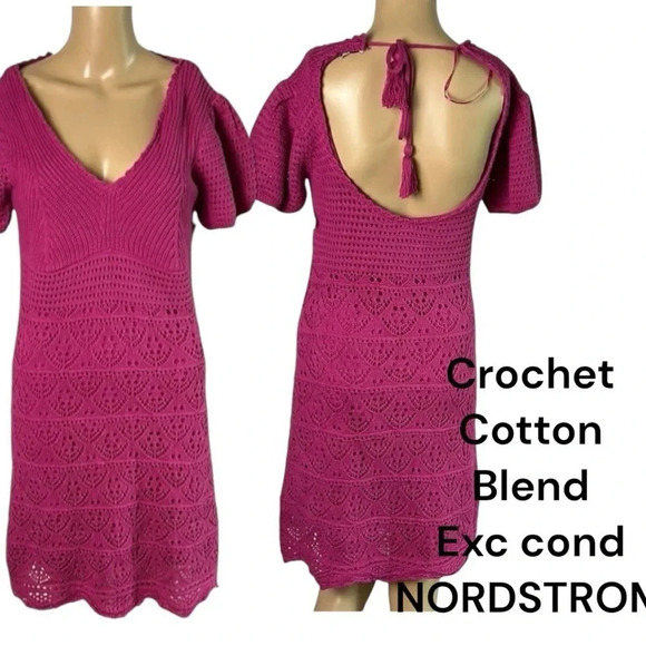 Crochet eyelet dress,Sm , boho,open knit,Frenchman 1996 dress,tassel,Barbie,NWT - Picture 1 of 16